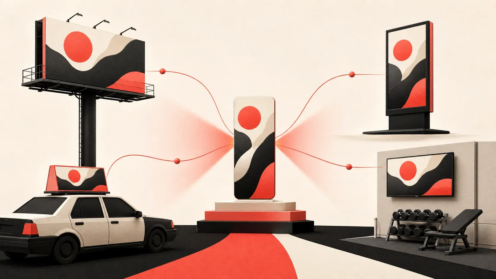 A Europe-focused composition of vertical short video flowing onto urban out-of-home screens